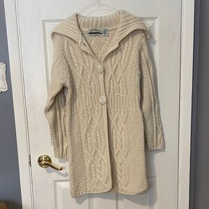Aran Crafts Irish Wool Cable Knit Cardigan Cream Size S